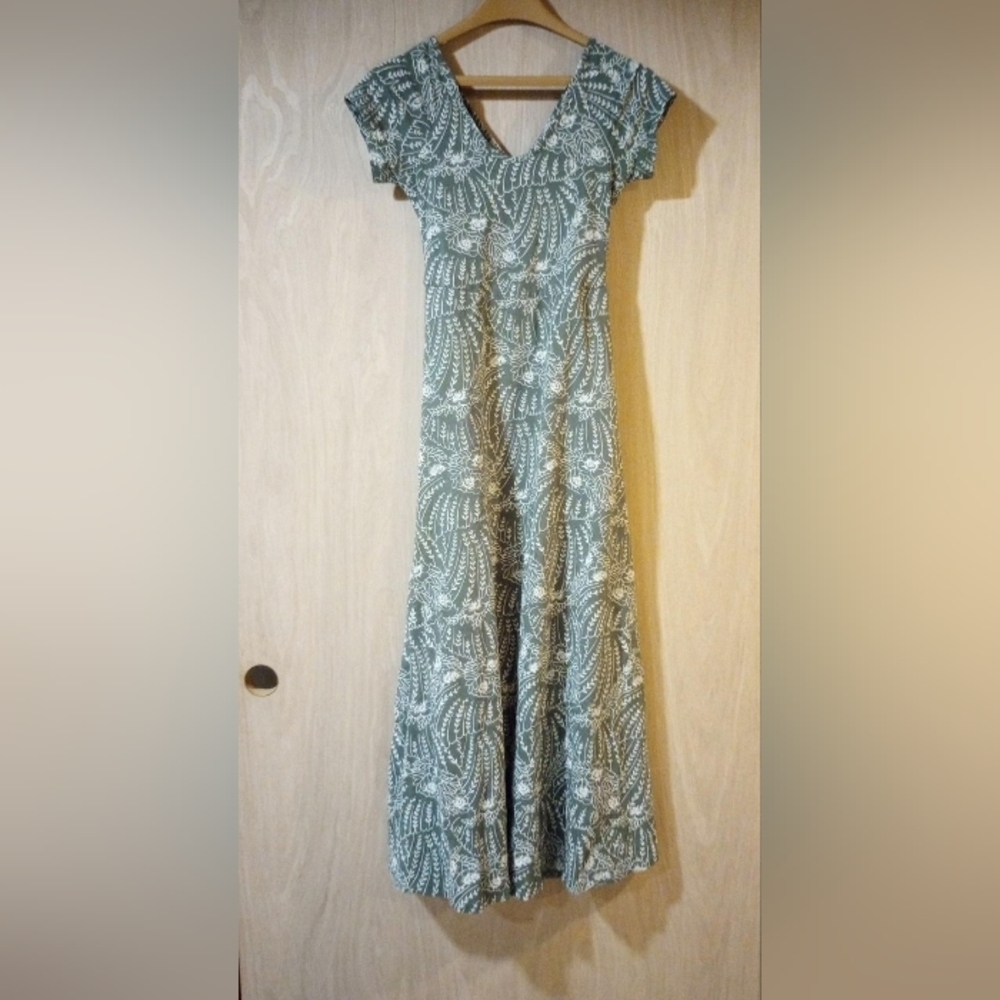 Pact Vintage Garden Print Green Maxi Dress